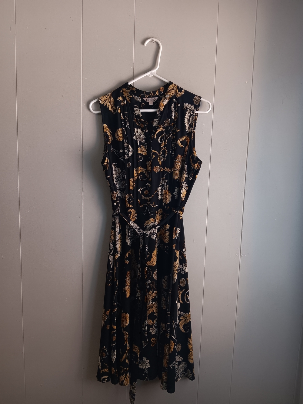 Nanette Lepore Black Dress with Gold and Cream Floral Print